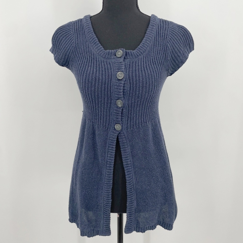VTG Abercrombie Fitch Adirondack Top Medium Blue Cotton Knit Cardigan Hong Kong - Picture 1 of 11